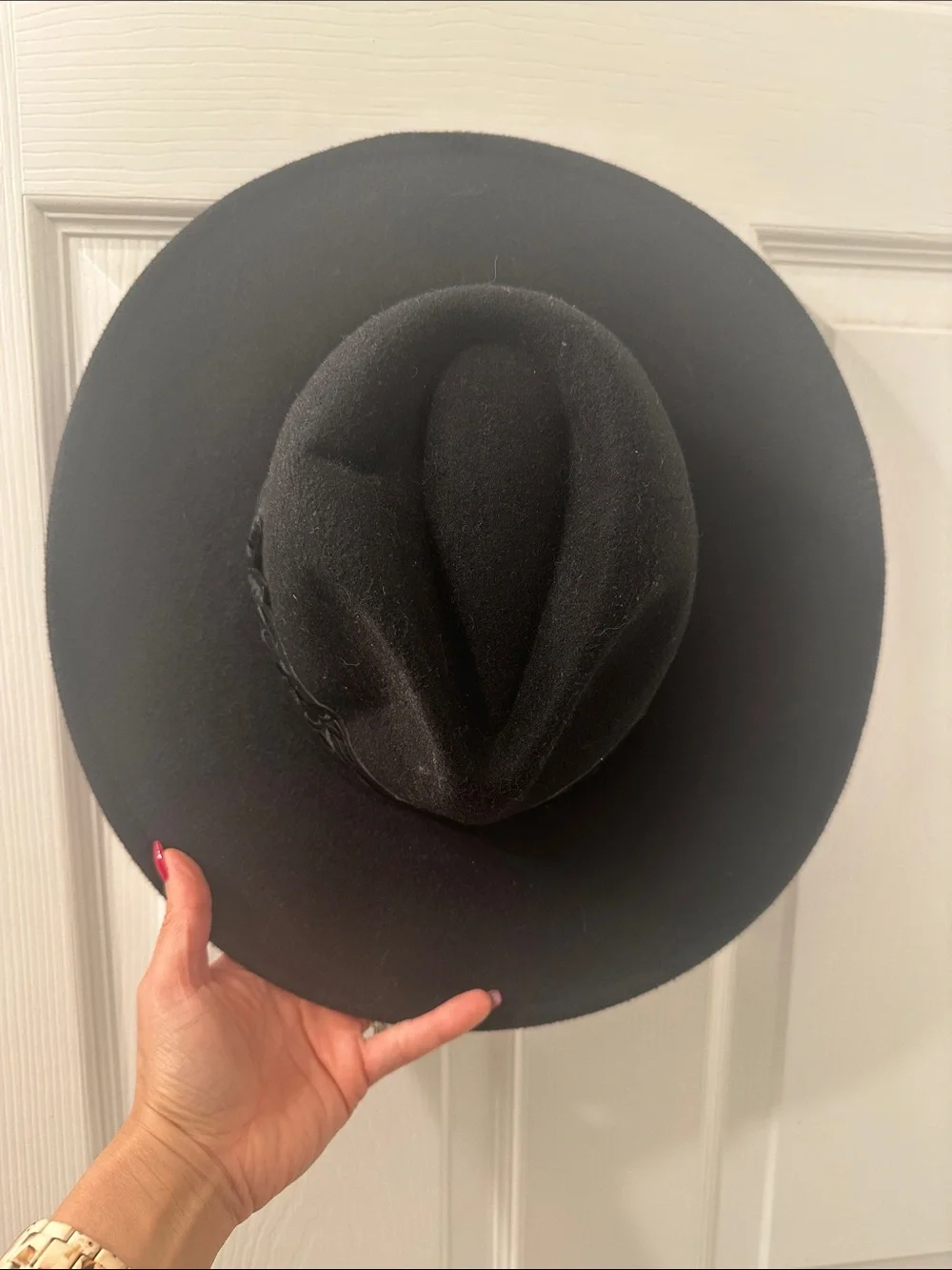 Vince Camuto Black Wide-Brim Felt Fedora with Decorative Band